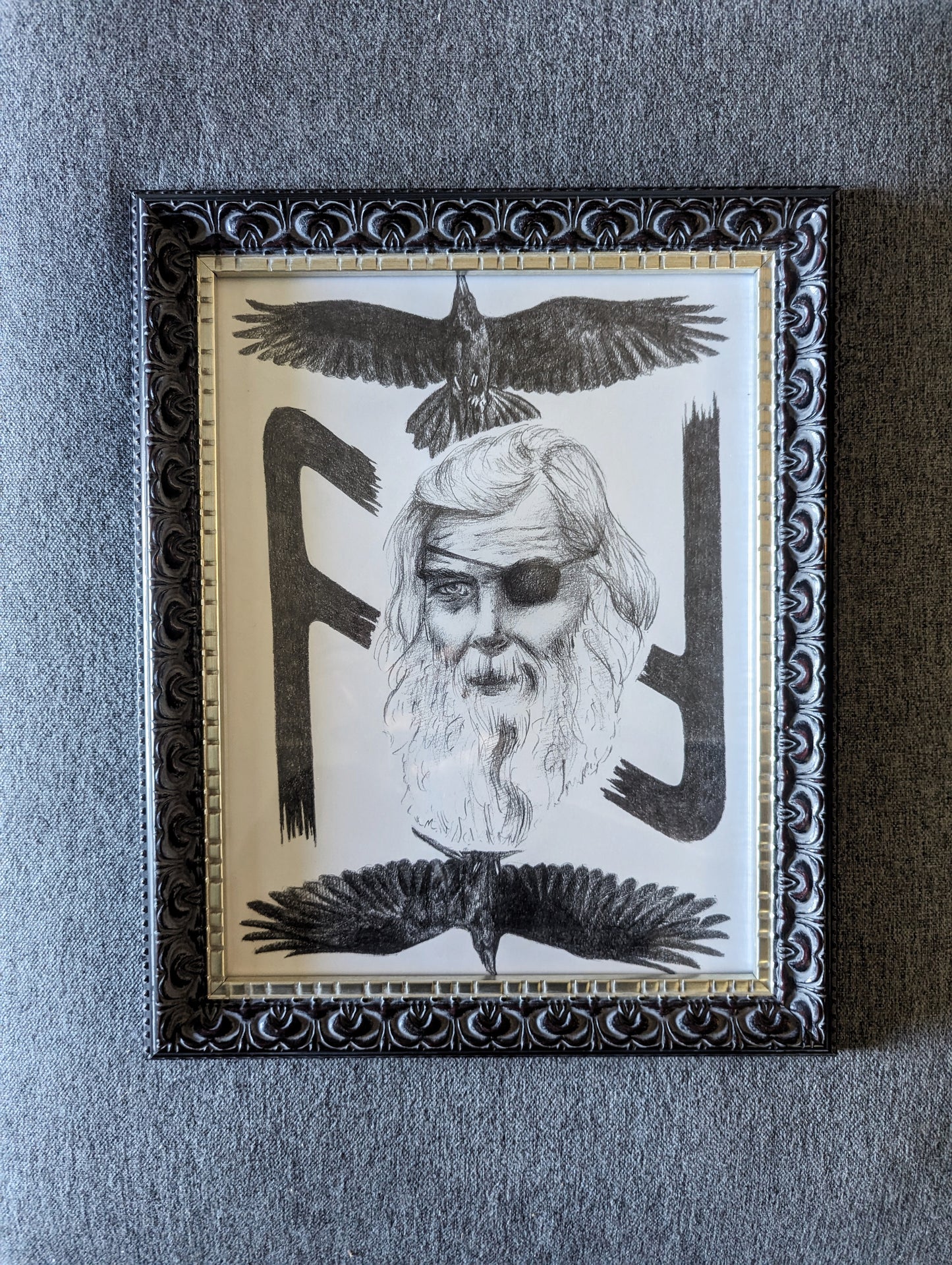 Odin Drawing Print - Handmade Artwork Print - Viking Pagan mythology altar