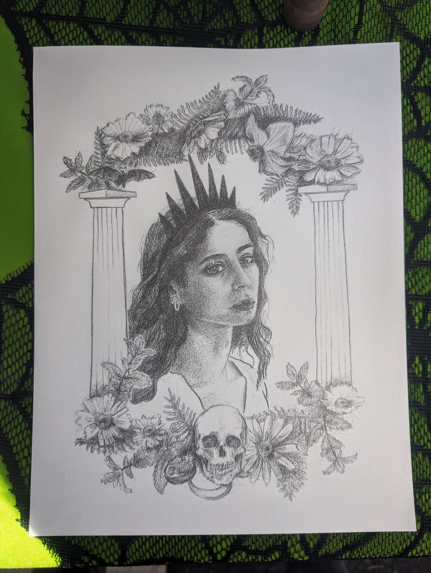 Persephone Drawing Print - Handmade Artwork Print - Greek pagan mythology altar