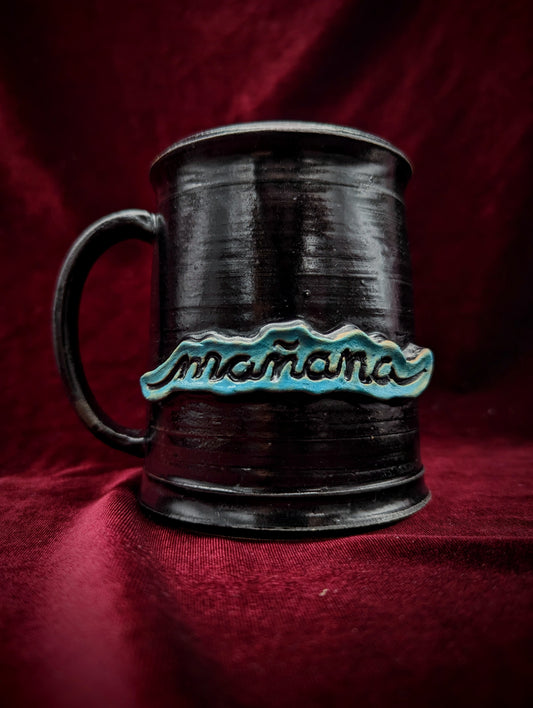 Manana Mug - Black Cast Iron Look with Turquoise