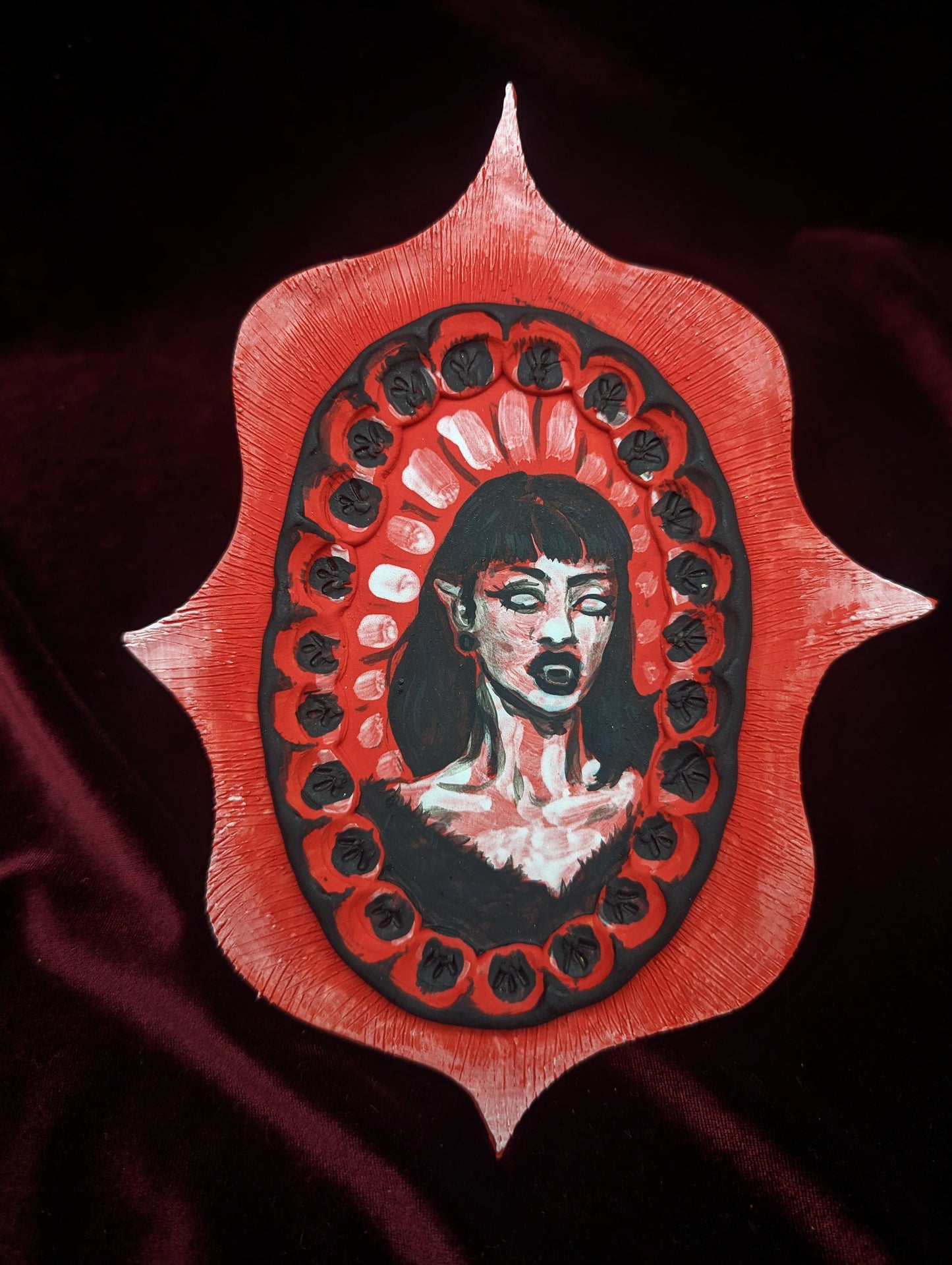 Vampire Portrait Wall Art - Underglaze black and red
