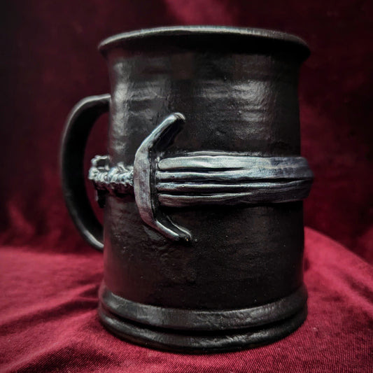 .Silver Sword Witcher Mug - Black Cast Iron Look with Silver
