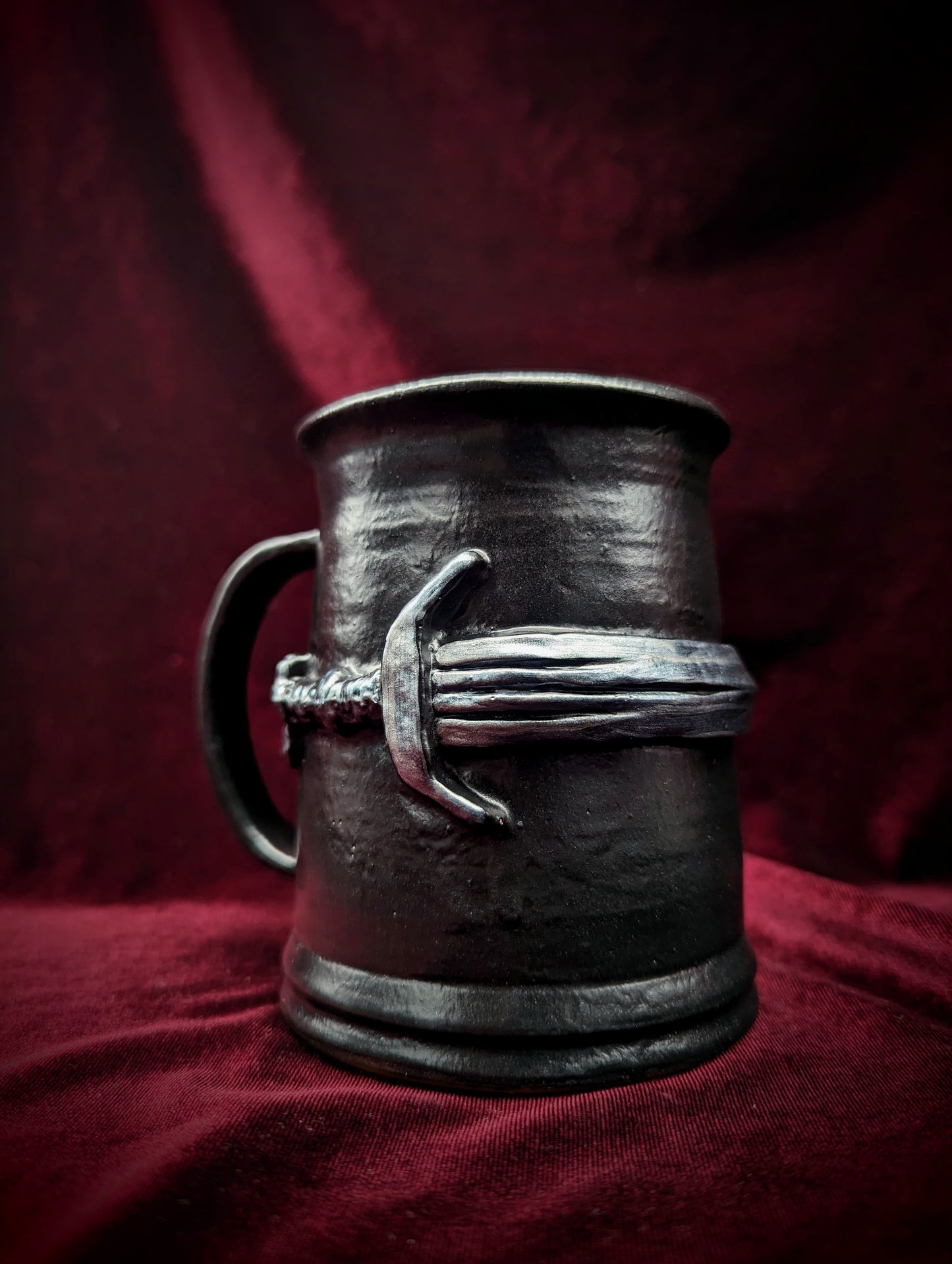 Silver Sword Witcher Mug - Black Cast Iron Look with Silver