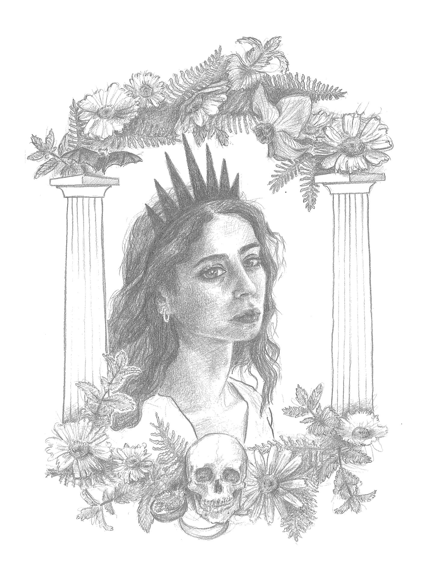 Persephone Drawing Print - Handmade Artwork Print - Greek pagan mythology altar