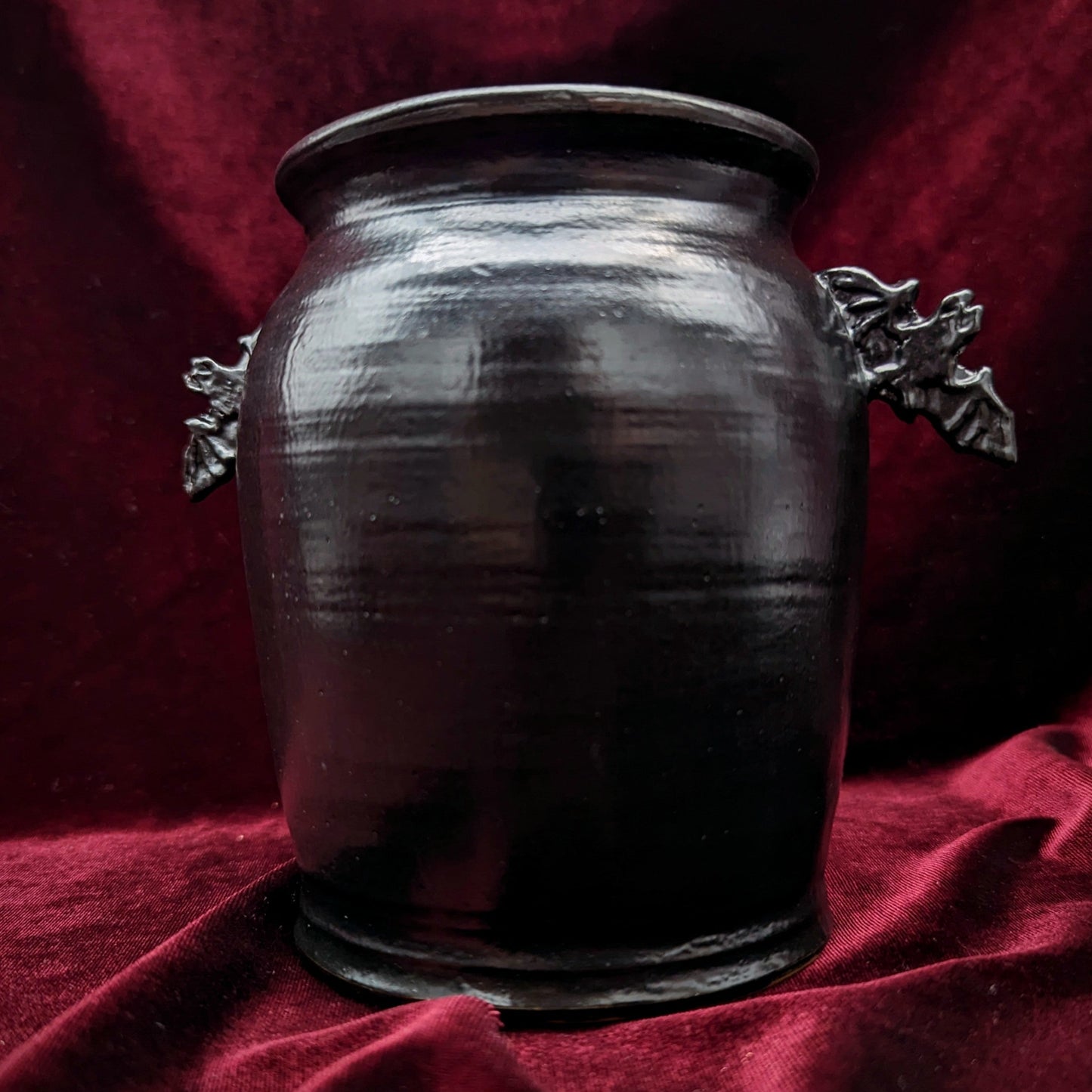Bat Urn Vase - Black Ceramic Cast Iron Look Glaze